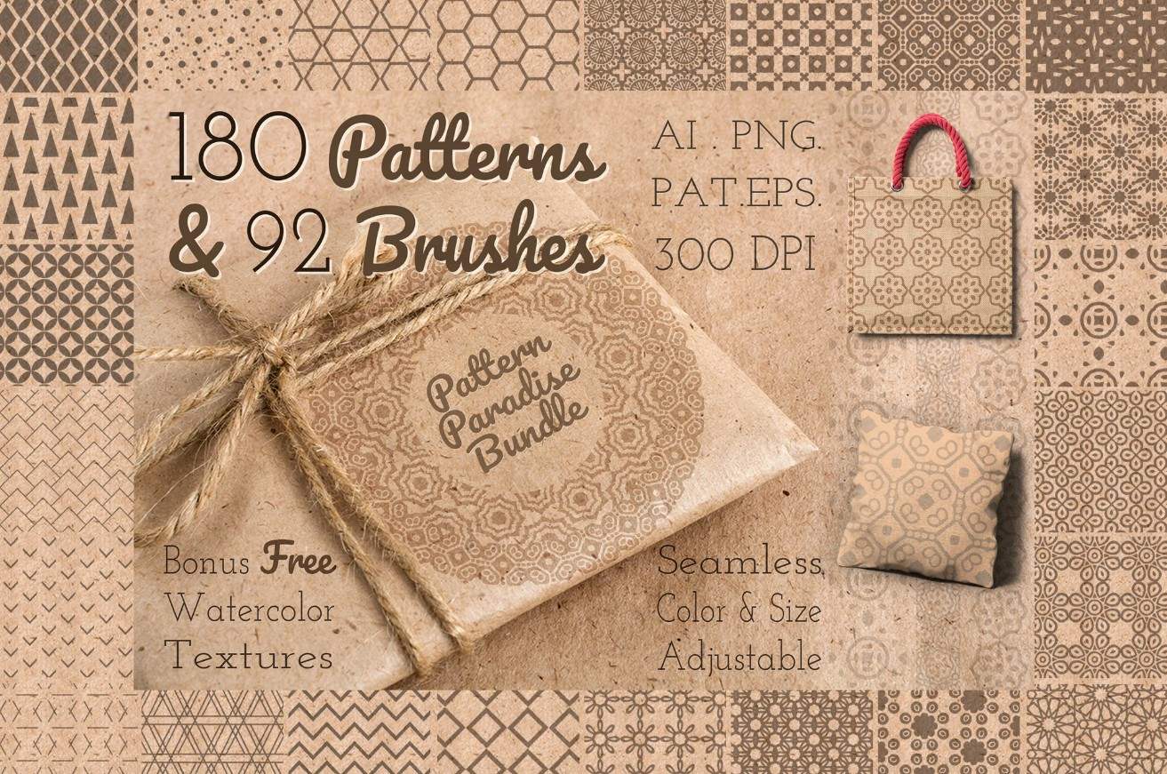 Pattern Paradise Bundle - Bộ 180 patterns hoa văn và 92 brushes hoa văn linh hoạt có thể chỉnh sửa